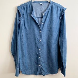 Old Navy Blue Denim Ruffle Trim Button Down Shirt